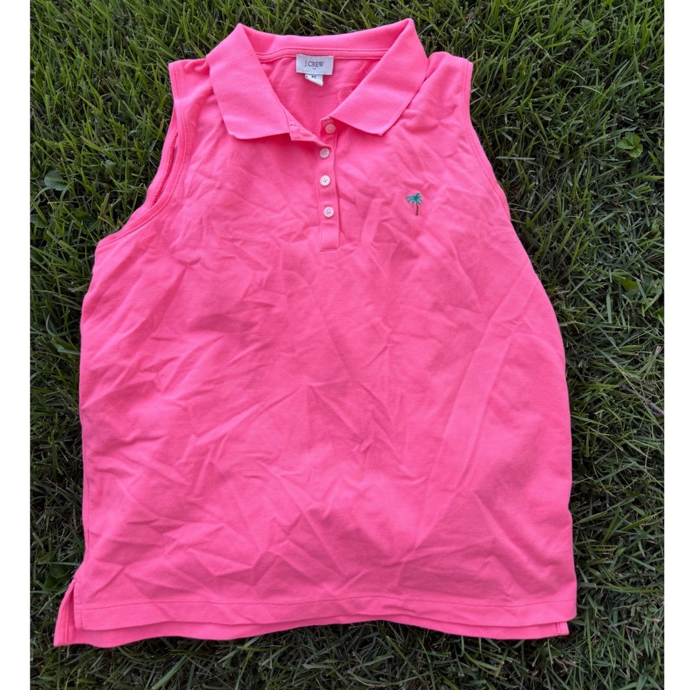 J.Crew Re-Imagined Pink Sleeveless Palm Tree Polo Shirt Women Medium